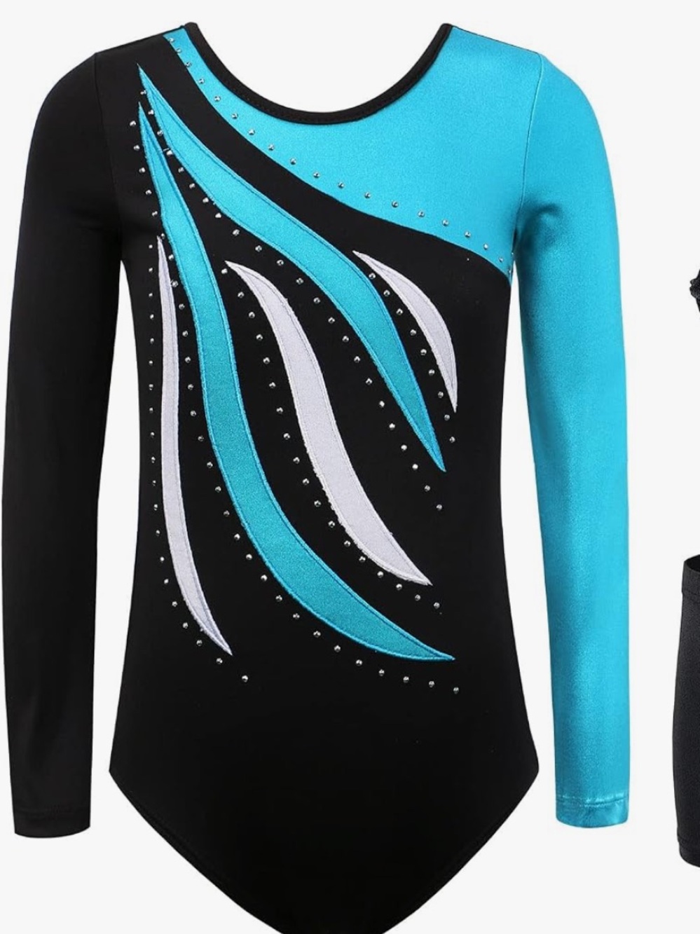 Girls Black & Turquoise Long Sleeve Gymnastics Leotard Set Sz 9-10y